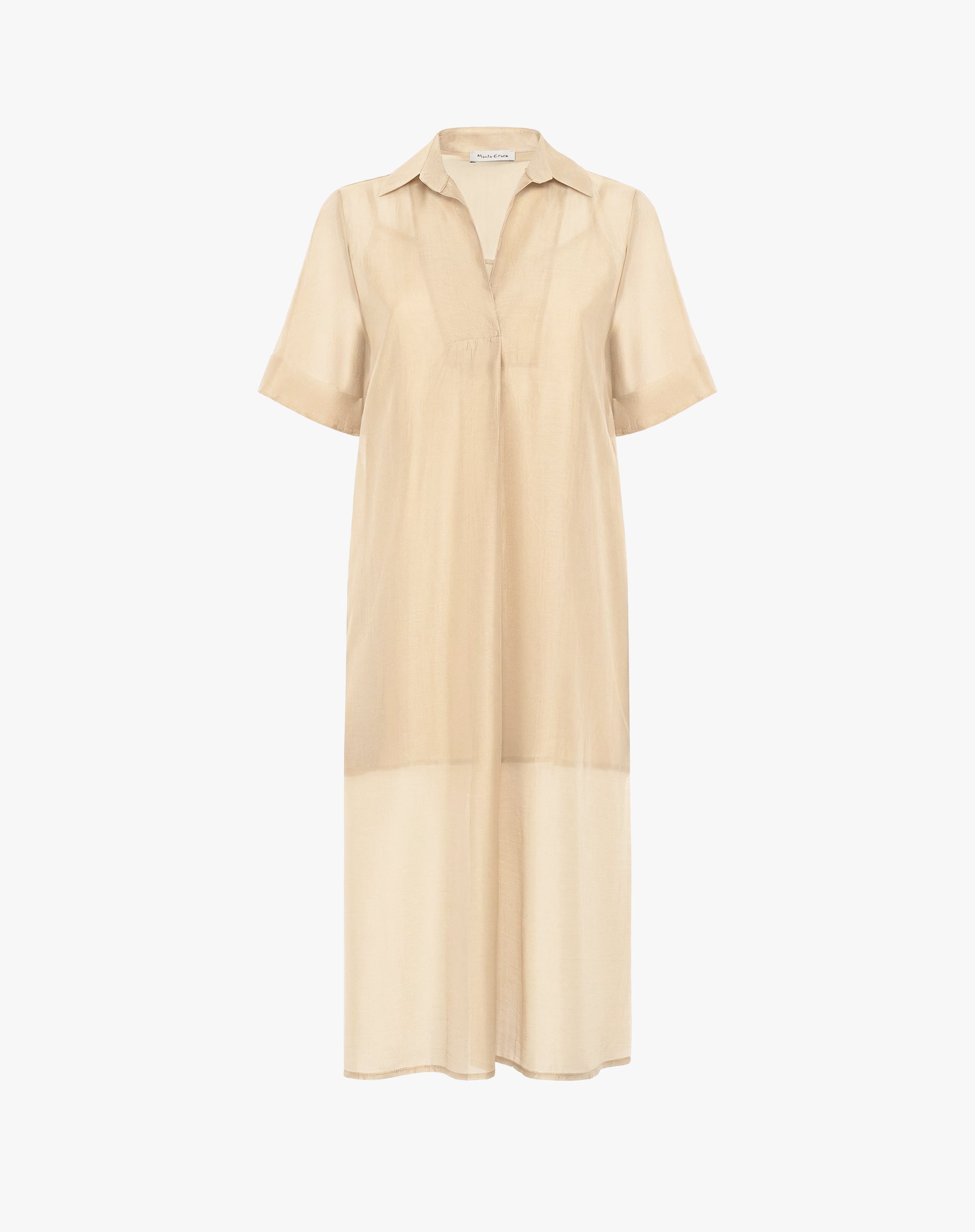 champagne shirt dress Tunic Shirt Dress with Polo Neck and Slits – Champagne – Manila Grace