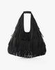Borsa Sac Hobo Grande con Frange e Logo Dorato – Nero Assoluto