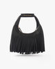 Borsa Mini Sac Hobo con Frange e Logo Dorato – Nero Assoluto
