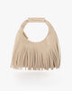 Borsa Mini Sac Hobo con Frange e Logo Dorato – Beige Crema