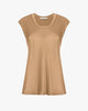 Blusa Smanicata in Satin Fluido con Scollo Rotondo