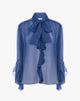 Blusa Fluida in Chiffon con Fiocco Lavallière e Maniche a Volants