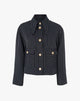 Giacca Boxy in Denim Gessato con Maxi Colletto
