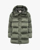 Forest Green Satin Medium Puffer Jacket with Ruffles