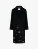 Double-Breasted Long Coat with Appliqués - Black