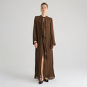 Langes Chiffonkleid mit Rüschen in Braun