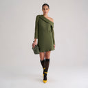 Abito Corto Monospalla con Drappeggio Verde