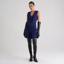 Abito Corto Stile Gilet con Pieghe Blu Notte