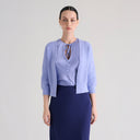 Blusa in Raso con Maniche Corte e Laccetti Azzurro
