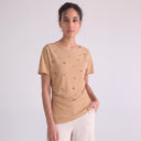 Top Asimmetrico in Raso con Strass Beige