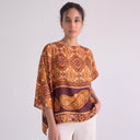 Blusa Asimmetrica in Raso Stampa Paisley Arancione