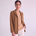 Blazer Lungo a Tre Bottoni Effetto Scamosciato Beige