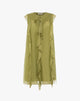 Abito Corto in Chiffon con Rouches Verticali e Volant – Verde Oliva Chiaro