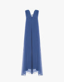 Abito Lungo in Chiffon con Scollo a V e Schiena Plissettata con Fiocco – Blu Reale