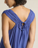Abito Lungo in Chiffon con Scollo a V e Schiena Plissettata con Fiocco – Blu Reale