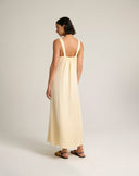 Abito Lungo Wide-Skirt con Scollo Squadrato e Spalline Larghe – Color Burro