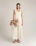 Tuta Intera Wide-Leg con Scollo Squadrato e Zip Posteriore – Bianco Ottico
