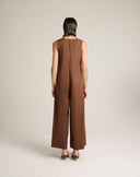 Tuta Intera Wide-Leg con Scollo Squadrato e Zip Posteriore – Marrone Tabacco