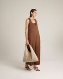Tuta Intera Wide-Leg con Scollo Squadrato e Zip Posteriore – Marrone Tabacco