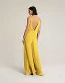 Tuta Intera Wide-Leg in Tessuto Fluido con Doppio Scollo a V – Giallo Sole
