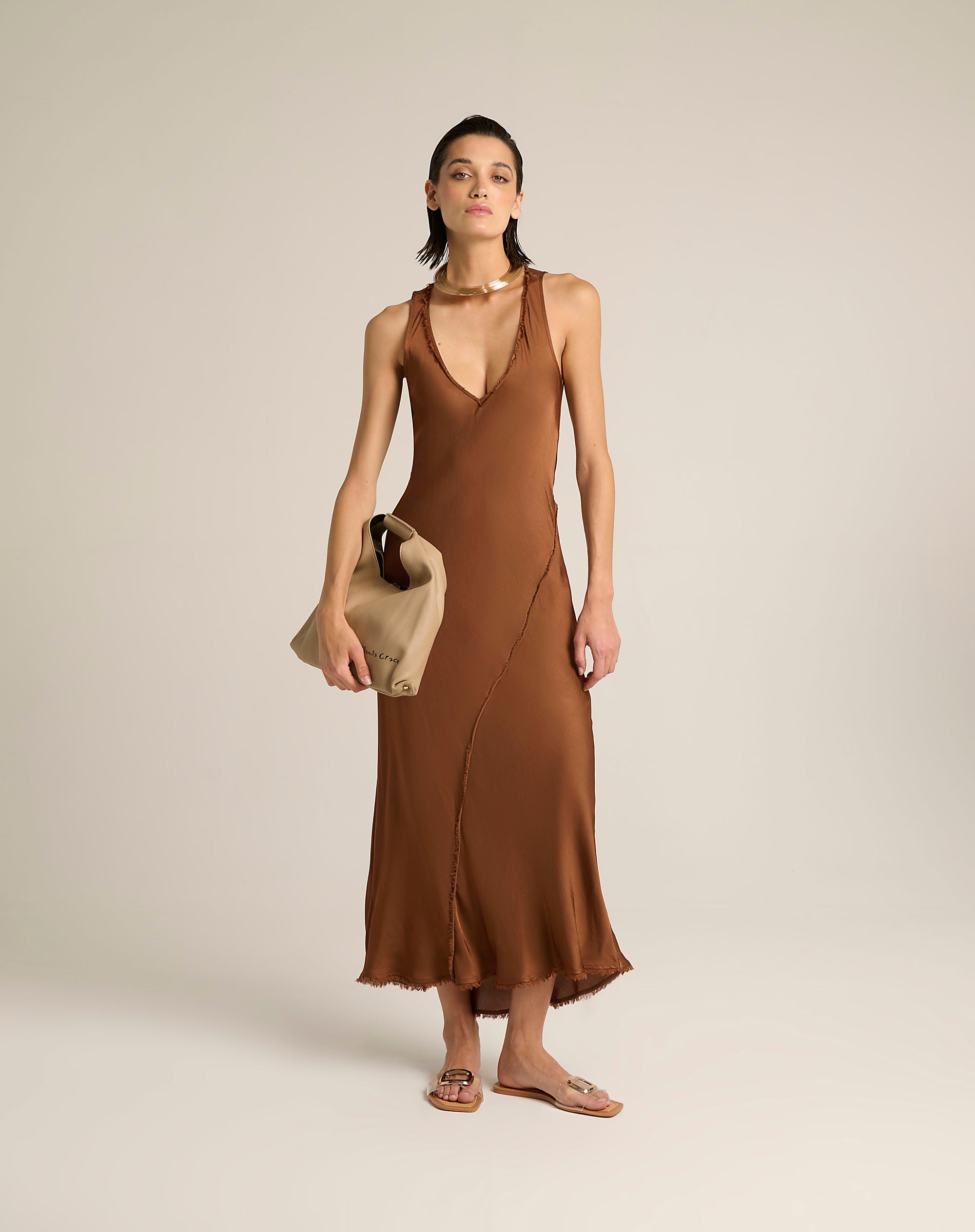 brown bias cut dress Linger Bias Cut Dress | Brown | Womens
