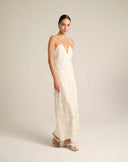 Abito Slip Dress Maxi in Pizzo 3D con Scollo a V e Spalline Incrociate