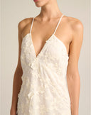 Abito Slip Dress Maxi in Pizzo 3D con Scollo a V e Spalline Incrociate
