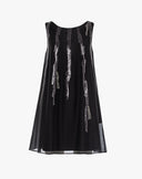 Abito Mini a Trapezio con Ricami Verticali di Paillettes – Nero