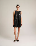 Abito Mini a Trapezio con Ricami Verticali di Paillettes – Nero