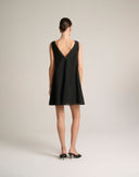 Abito Mini a Trapezio con Ricami Verticali di Paillettes – Nero