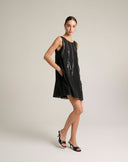 Abito Mini a Trapezio con Ricami Verticali di Paillettes – Nero