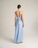 Abito Maxi Americano a Portafoglio con Nodo Sartoriale – Azzurro Cielo