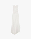 Abito Maxi Smanicato con Dettaglio Torchon e Drappeggio – Bianco