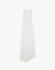 Abito Maxi Smanicato con Dettaglio Torchon e Drappeggio – Bianco