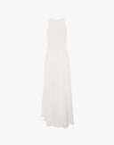 Abito Maxi Smanicato con Dettaglio Torchon e Drappeggio – Bianco