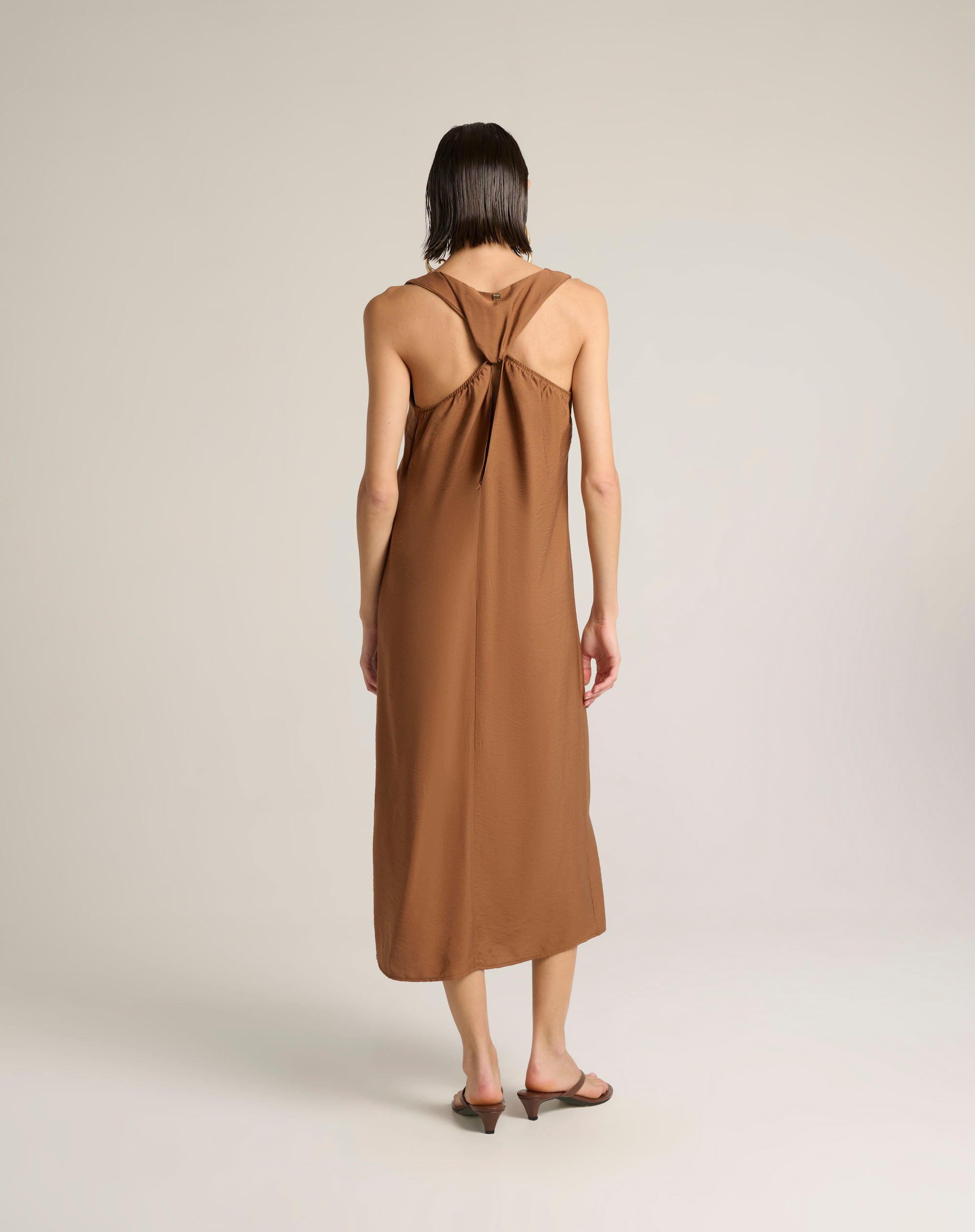 brown slip dress midi Satin Fold Detail Midi Slip Dress Brown