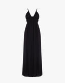 Abito Lungo Halter con Profondo Scollo a U e Busto Drappeggiato – Nero Assoluto
