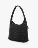 Borsa Hobo Intrecciata con Charm Logo – Nero
