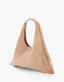 Borsa Hobo Geometrica in Suede con Listini Borchiati – Beige Sabbia
