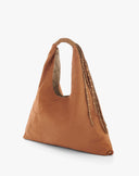 Borsa Hobo Geometrica in Suede con Listini Borchiati – Cuoio