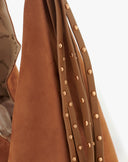 Borsa Hobo Geometrica in Suede con Listini Borchiati – Cuoio