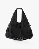 Borsa Sac Hobo Grande con Frange e Logo Dorato – Nero Assoluto