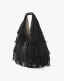Borsa Sac Hobo Grande con Frange e Logo Dorato – Nero Assoluto