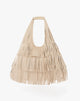 Borsa Sac Hobo Grande con Frange e Logo Dorato – Beige Crema