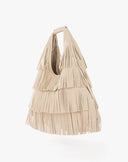 Borsa Sac Hobo Grande con Frange e Logo Dorato – Beige Crema