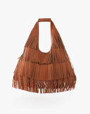 Borsa Sac Hobo Grande con Frange e Logo Dorato – Color Cuoio