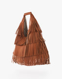 Borsa Sac Hobo Grande con Frange e Logo Dorato – Color Cuoio