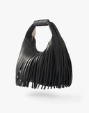 Borsa Mini Sac Hobo con Frange e Logo Dorato – Nero Assoluto