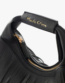 Borsa Mini Sac Hobo con Frange e Logo Dorato – Nero Assoluto