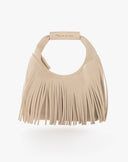 Borsa Mini Sac Hobo con Frange e Logo Dorato – Beige Crema